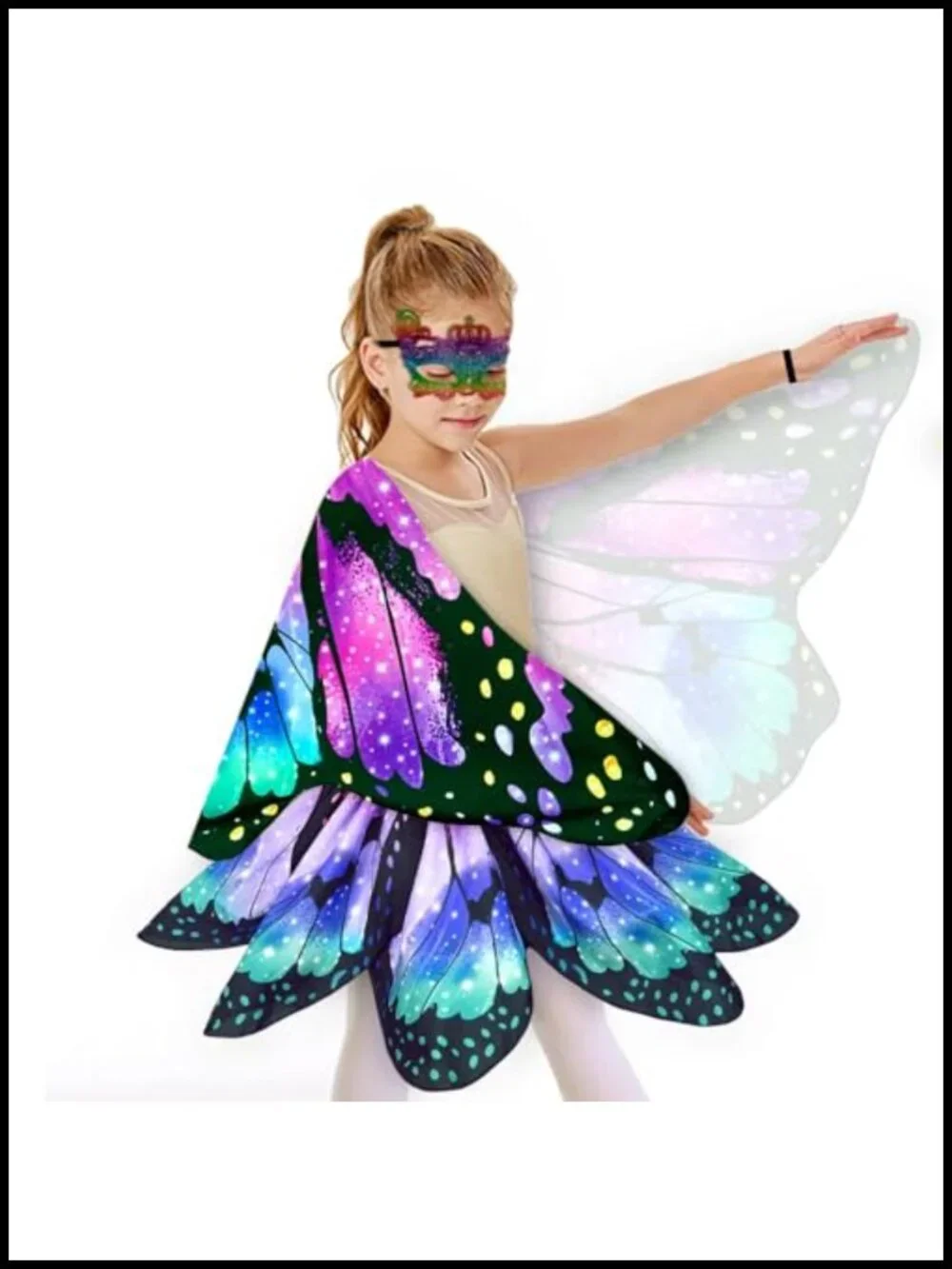 Kids Fairy Butterfly Wings Costume Set with Dress Mask Hair Clips Halloween